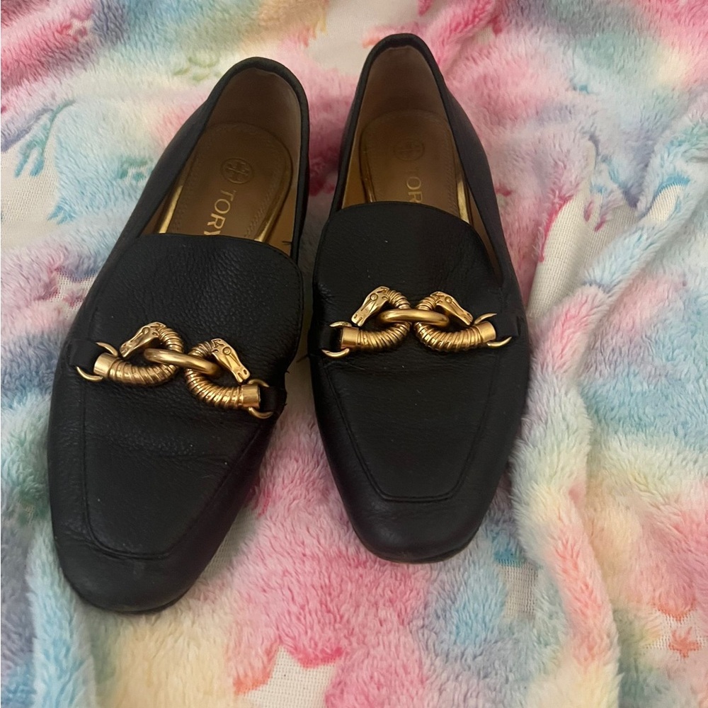Tory Burch Black Loafers with Gold Snake Detail 6